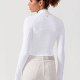 CRZ YOGA Women's Half Zip Long Sleeve Cropped Top White