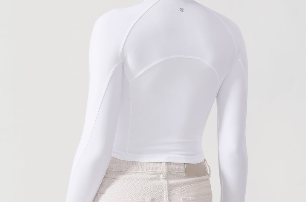 CRZ YOGA Women's Half Zip Long Sleeve Cropped Top White