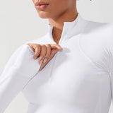 CRZ YOGA Women's Half Zip Long Sleeve Cropped Top White