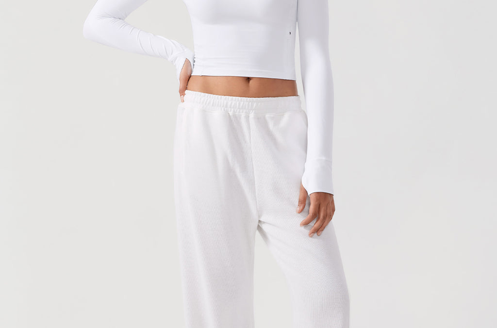 CRZ YOGA Women's Half Zip Long Sleeve Cropped Top White