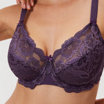 Women's Floral Lace Underwired Bra Deep Plum