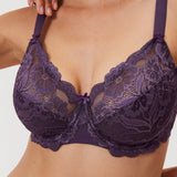 Women's Floral Lace Underwired Bra Deep Plum