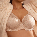 Women's Floral Lace Underwired Bra Beige