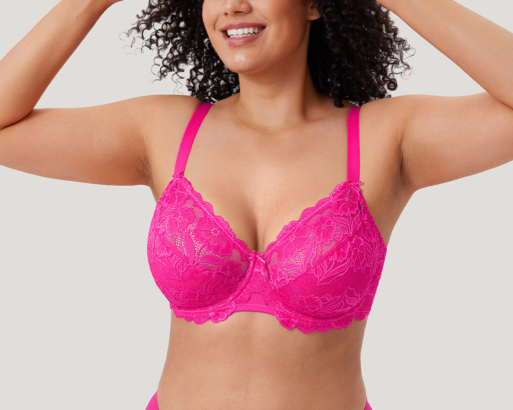 Women's Floral Lace Underwired Bra Glitter Pink