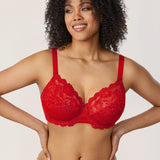 Women's Floral Lace Underwired Bra Lipstick Red