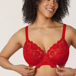 Women's Floral Lace Underwired Bra Lipstick Red