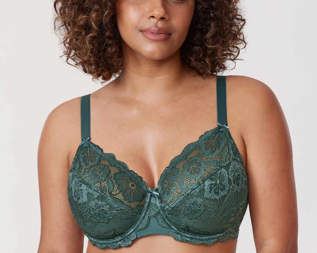 Women's Floral Lace Underwired Bra Midnight Emerald