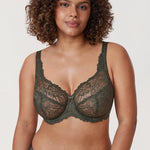 Women's Sheer Lace Unlined Bra Olive Green