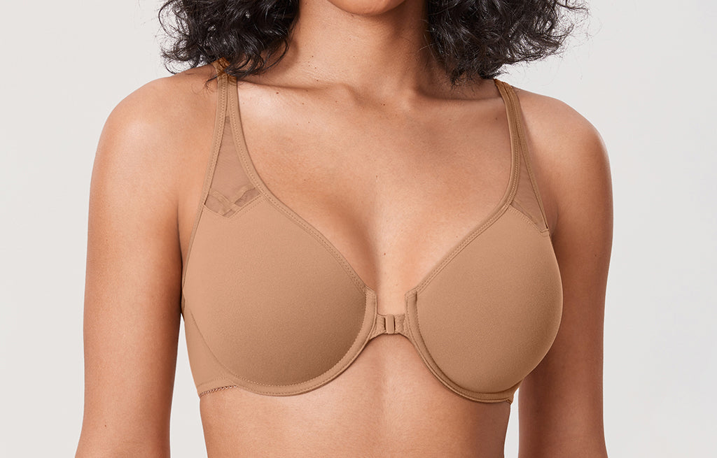 DELIMIRA Women's Front Closure Unlined Bra Gravel Beige
