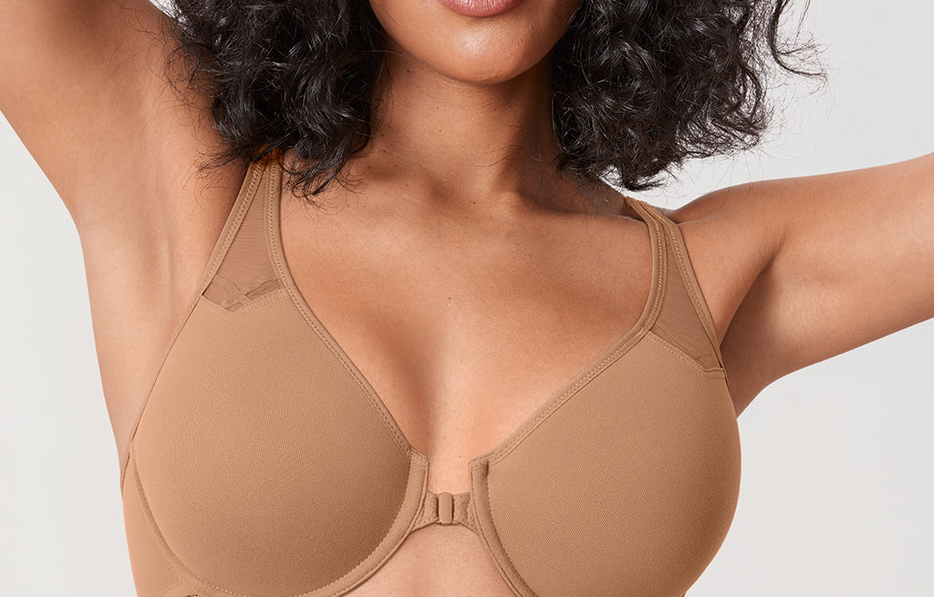 DELIMIRA Women's Front Closure Unlined Bra Gravel Beige