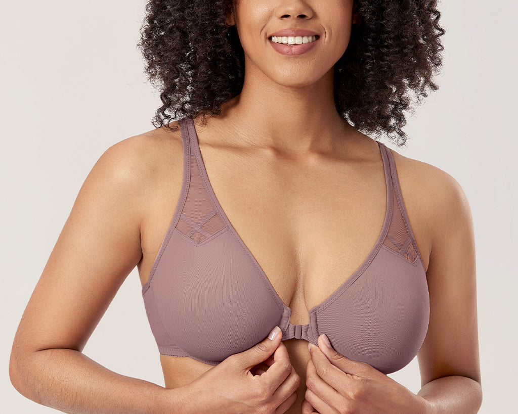 DELIMIRA Women's Front Closure Unlined Bra Mochaccino