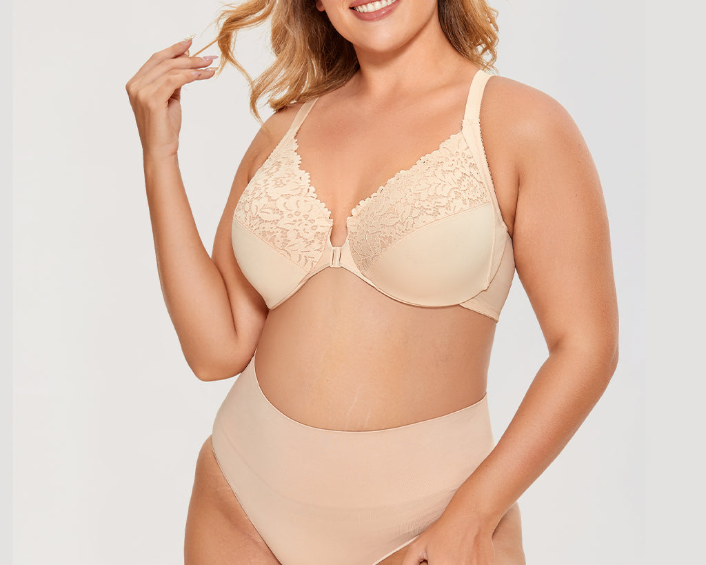 Women's Lace Front Closure Bra Beige