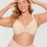 Women's Lace Front Closure Bra Beige