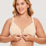 Women's Lace Front Closure Bra Beige