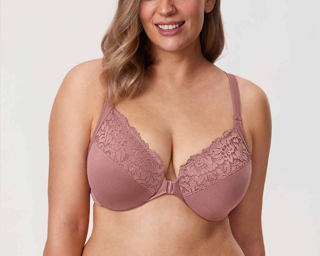 Women's Lace Front Closure Bra Vintage Rose