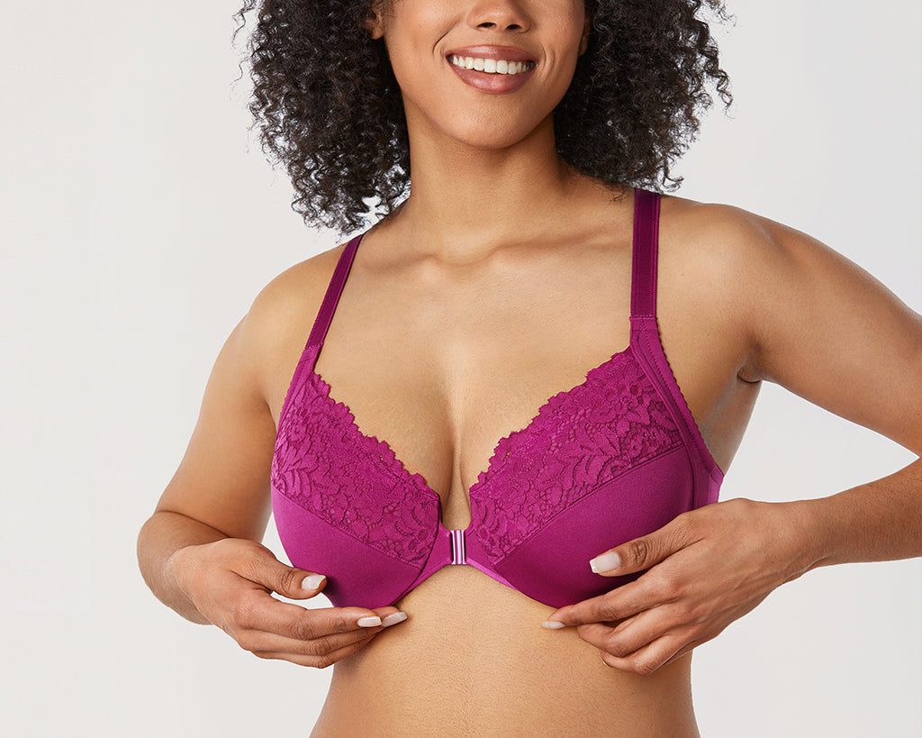 Women's Lace Front Closure Bra Magenta Purple