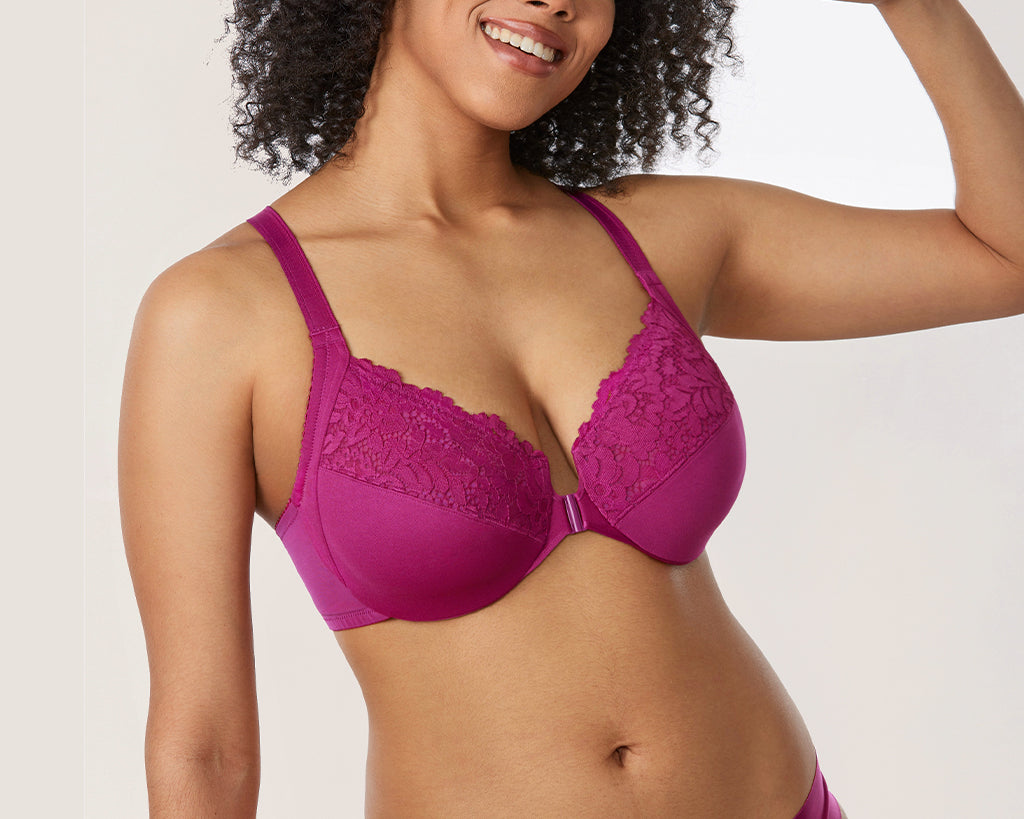 Women's Lace Front Closure Bra Magenta Purple