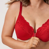 Women's Lace Front Closure Bra Lipstick Red