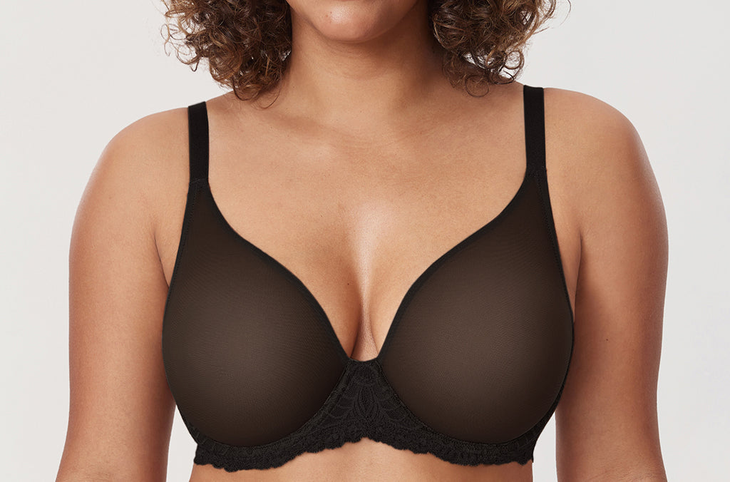 Women's Vintage Lace Sheer Mesh Bra Black