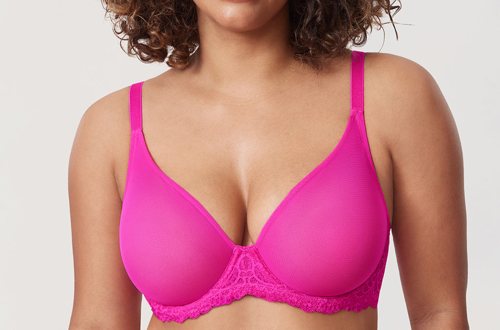 Women's Vintage Lace Sheer Mesh Bra Glitter Pink