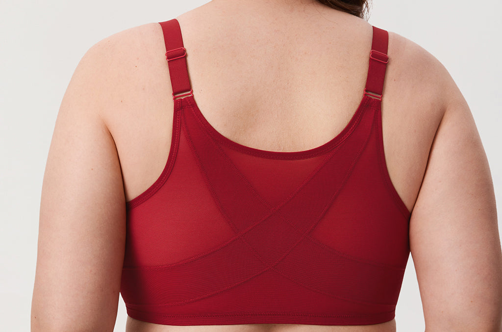 Women's Lace Front Closure Posture Bra Dark Red