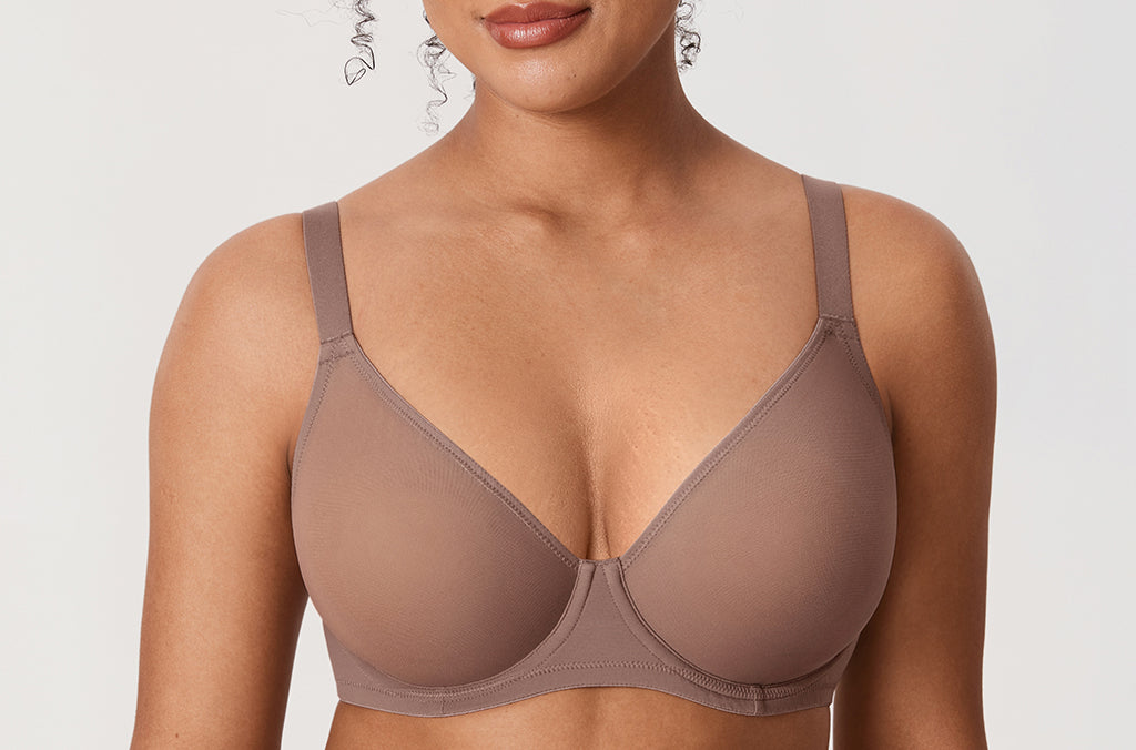 Women's Sheer Mesh Full Coverage Bra Brown Purple