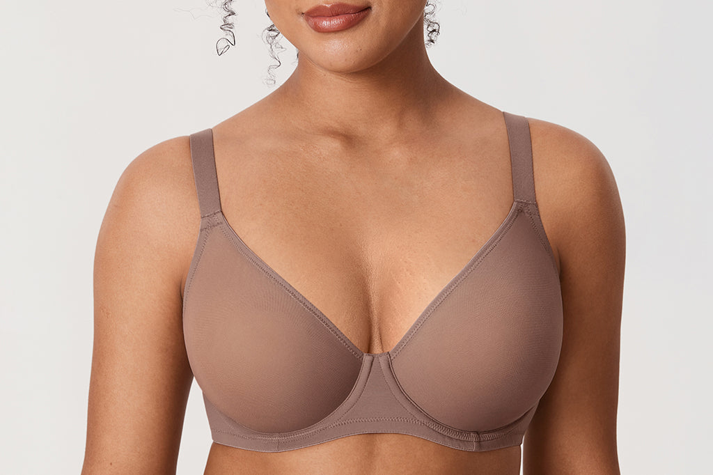 Women's Sheer Mesh Full Coverage Bra Brown Purple