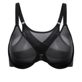 Women's Sheer Mesh Front Closure Posture Bra Black