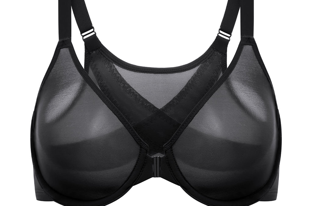 Women's Sheer Mesh Front Closure Posture Bra Black
