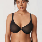 Women's Sheer Mesh Front Closure Posture Bra Black
