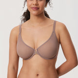 Women's Sheer Mesh Front Closure Posture Bra Brown Purple