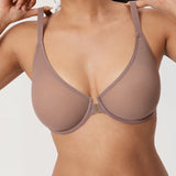 Women's Sheer Mesh Front Closure Posture Bra Brown Purple