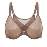 Women's Sheer Mesh Front Closure Posture Bra Brown Purple