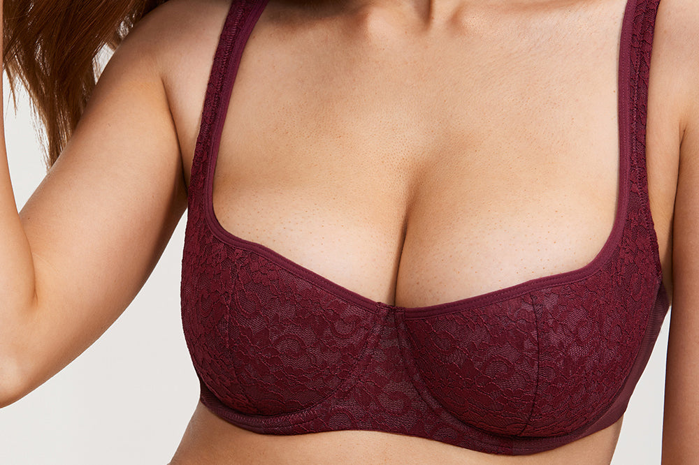 Women's Floral Lightly Lined Balconette Bra Dark Red