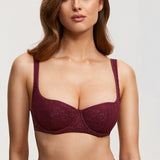 Women's Floral Lightly Lined Balconette Bra Dark Red